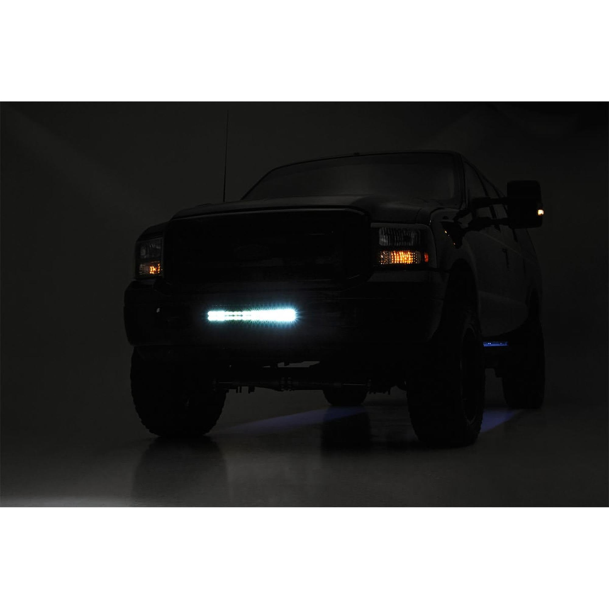 20" Rough Country Dual Row LED Light Bar Kit for Ford F250/F350 Super Duty (2005-2007) - 20-in Chrome Series Dual LED Bar, Amber DRL