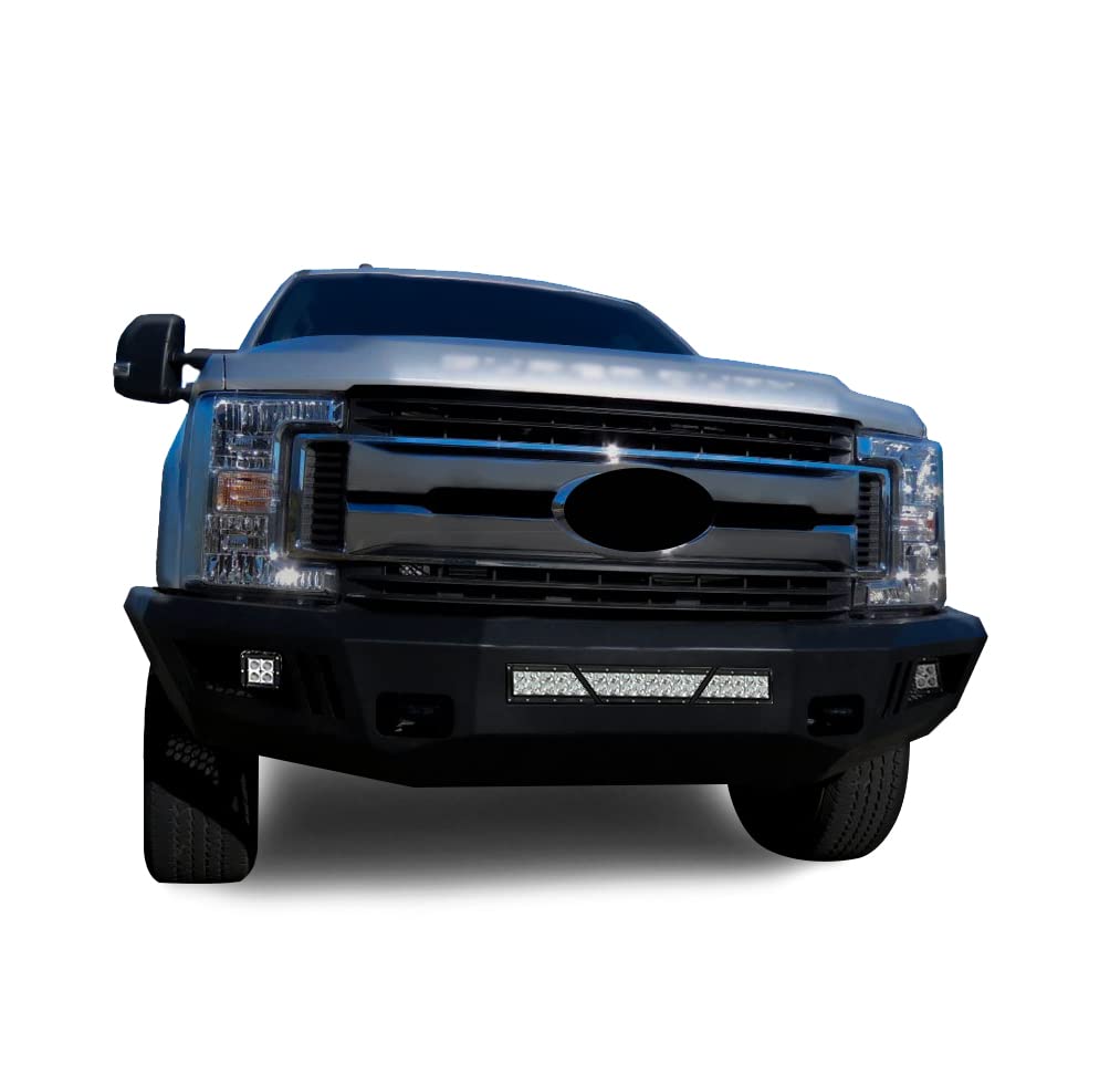 Heavy Duty Black Horse Armour Front Bumper Matte Black Includes 1 20in LED Light Bar, 2 Sets of 4in Cube Lights Compatible with 2017-2022 Ford F-250 Super Duty|2017-2022 Ford F-350 Super Duty
