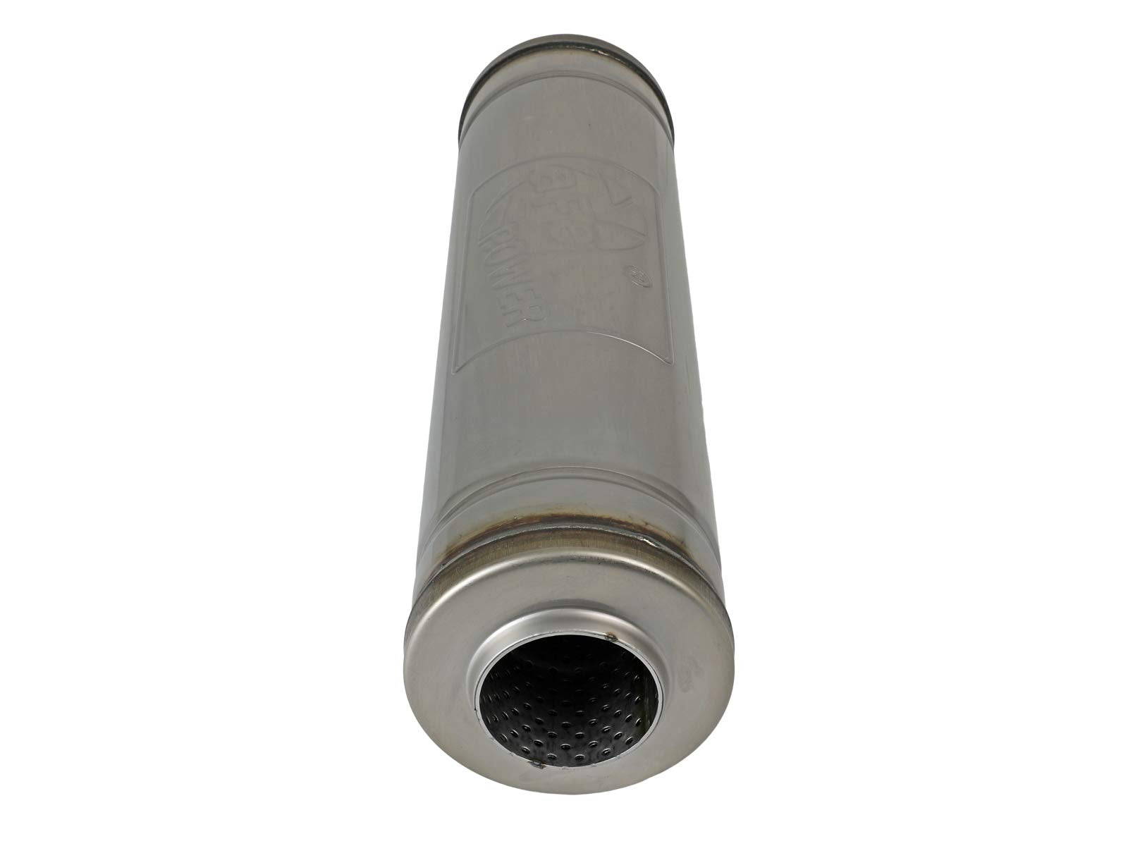 MACH Force-Xp Muffler aFe Power, 2-1/2" Inlet/Outlet, Center/Center, 5" x 18" Round Body