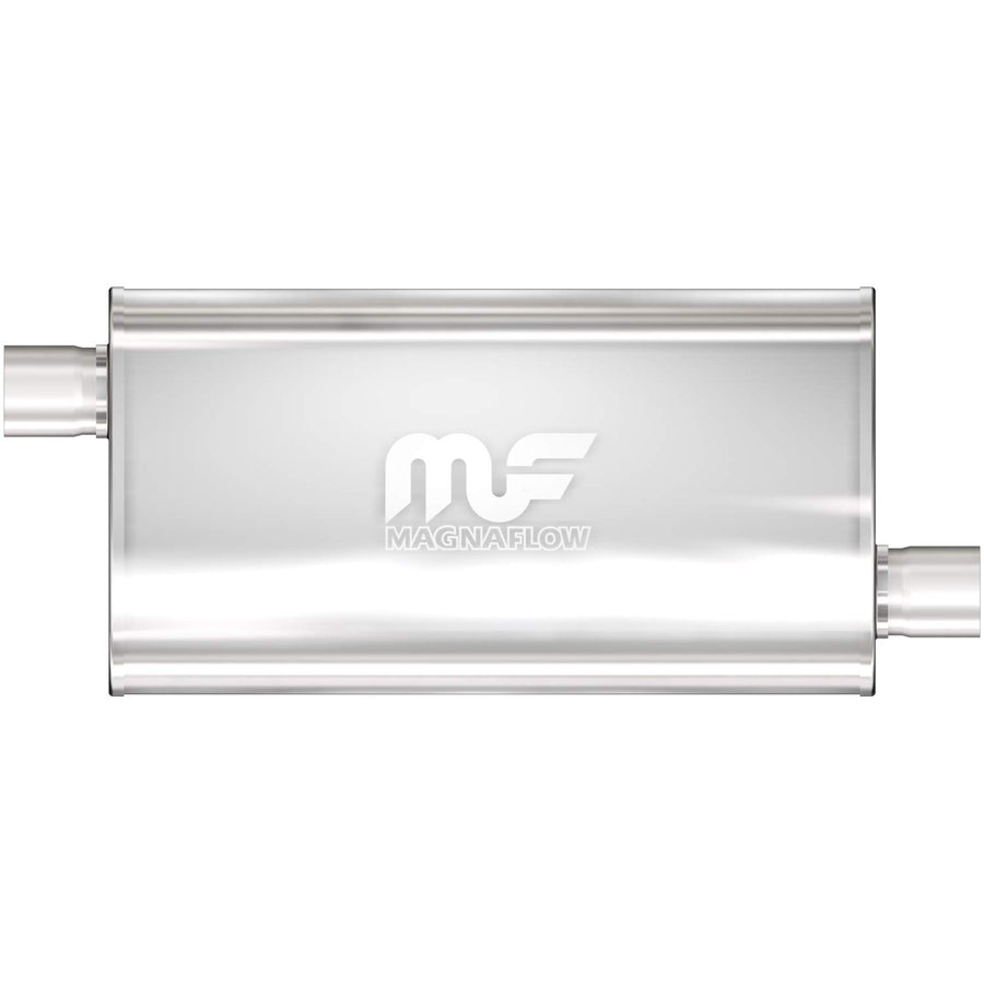Performance MagnaFlow Exhaust Muffler 12577: 2.5"/2.5" Inlet/Outlet, 5x11x22" Oval, Stainless Steel, Satin Finish