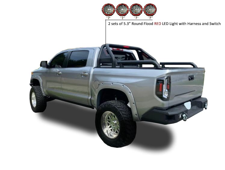 Gladiator Black Horse Roll Bar Incl. Set of 5.3" Dia.Led Lights w/Red Trim Rings Modular Black Compatible with Universal Roll Bar for 1/2 Ton Trucks (GM-Ford-Dodge- Tundra) -GLRB-01B-PLFR