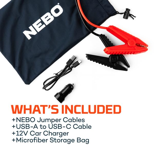 1500XP NEBO Assist Portable Car Battery Jump Starter | 44.4Wh Power Supply Jump Box Restarts 12V Cars & ATVs, 35 Battery Boosts from 1 Charge, Integrated Emergency Floodlight, USB Ports, TSA Approved