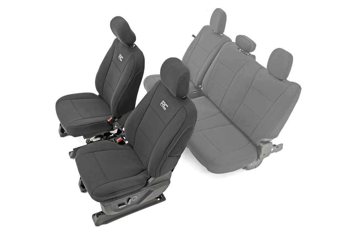 Rough Country Seat Covers Neoprene for 15-22 F-150 |17-22 Super Duty - 91016,Black, Front