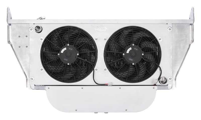 Cold Case Radiator and Fan, Dual Fans, Driver Side Inlet, Passenger Side Outlet, A/C Condenser/Radiator Support, Aluminum, Polished, GM LS-Series, Chevy Fullsize Car 1957, Kit