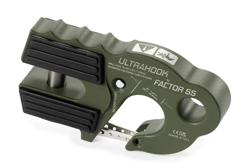 Ultrahook Winch Hook Factor 55 Closed System Shackle Max Load 16,000 lbs ULT Strength Shackle Pin Mount 48,000 lbs Offroad 4x4 Adventure – OD Green