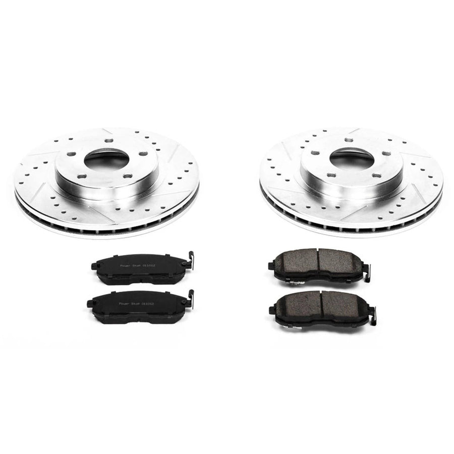 Power Stop K3137 Z23 Carbon Fiber Brake Pads with Drilled & Slotted Brake Rotors Kit For Nissan Maxima 1999-2001 [Vehicle Specific]
