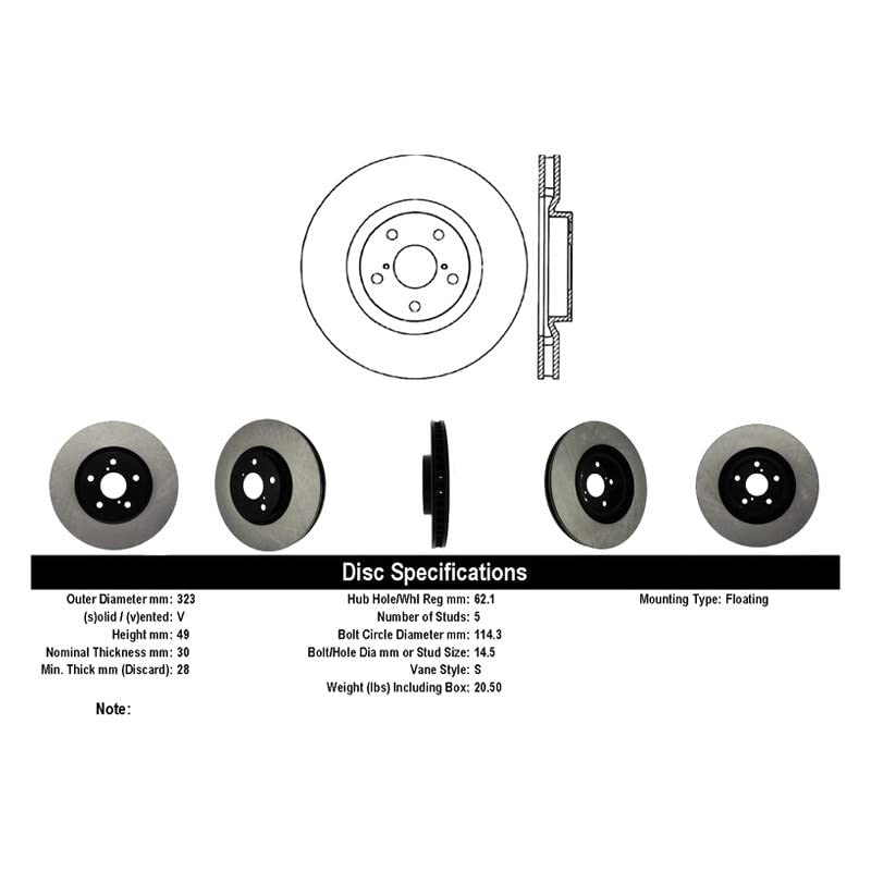Centric 120.44104 Premium Automotive Replacement Front Right Brake Rotor Fits Select 1993-1998 Toyota Supra