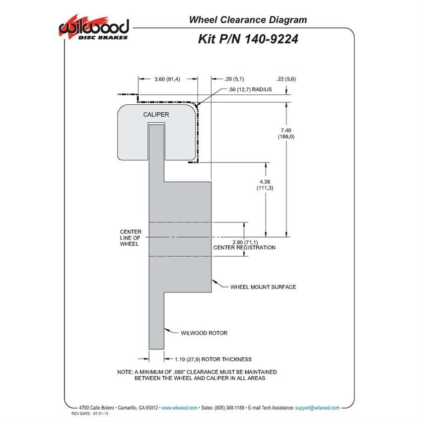 Rear P-Brk Kit, FNSL4R, 12.88", Drilled, Red