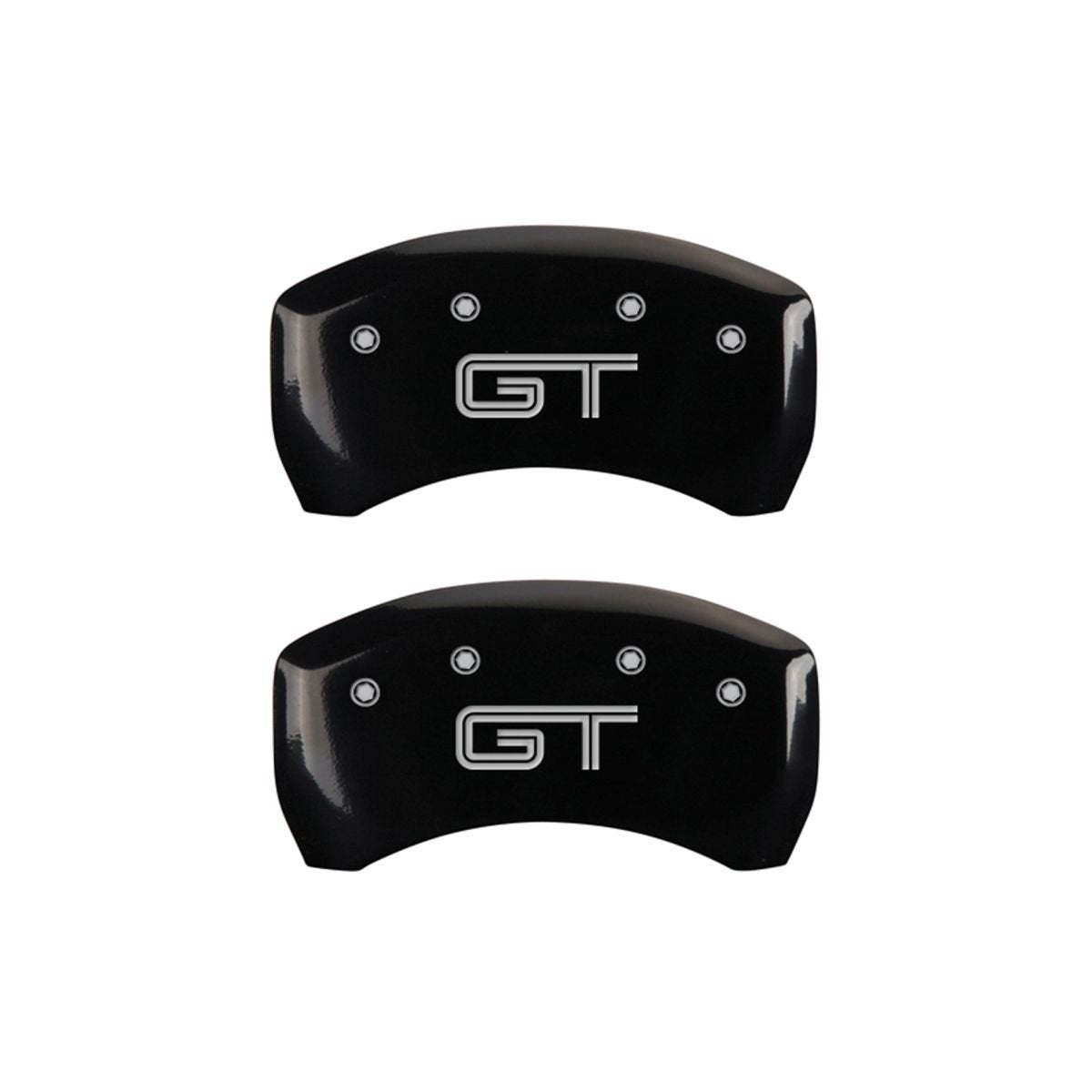SET OF 4 CALIPER COVERS, REAR: GT, FRONT: MUSTANG, BLACK, SILVER CHARACTERS