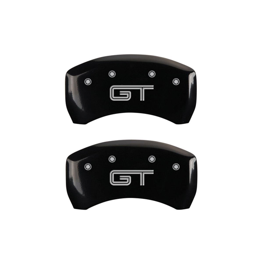 SET OF 4 CALIPER COVERS, REAR: GT, FRONT: MUSTANG, BLACK, SILVER CHARACTERS