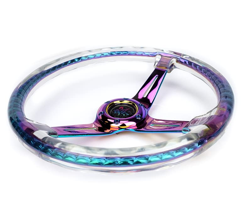 NRG Innovations Reinforced Steering Wheel NRG-RST-027MC-CL 350mm 2" Deep Dish Clear Acrylic and NeoChrome Spoke Finish with Slits