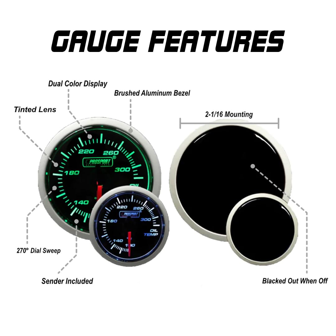 Electrical Oil Temperature Gauge- Green/White Performance Series 52mm (2 1/16")