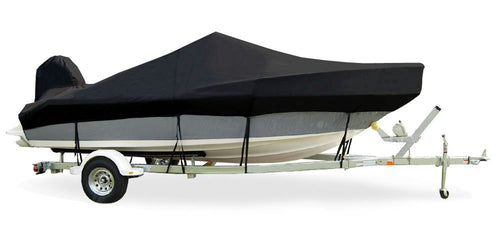 Trailerite Taylor Made Products Semi-Custom Boat Cover for Inshore Fishing Boats (16'5" to 17'4" Center Line Length / 88" Beam, Black Coated Poly)