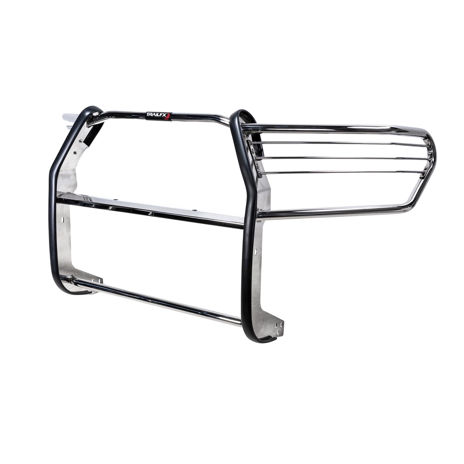 Polished Stainless Steel TrailFX E0046S Grille Guard Fits 2024-2025 Toyota Tacoma 1-Piece 1.5 Inch Tubing with Brush Guard and Light Mounts Bolt-On Brush Guard
