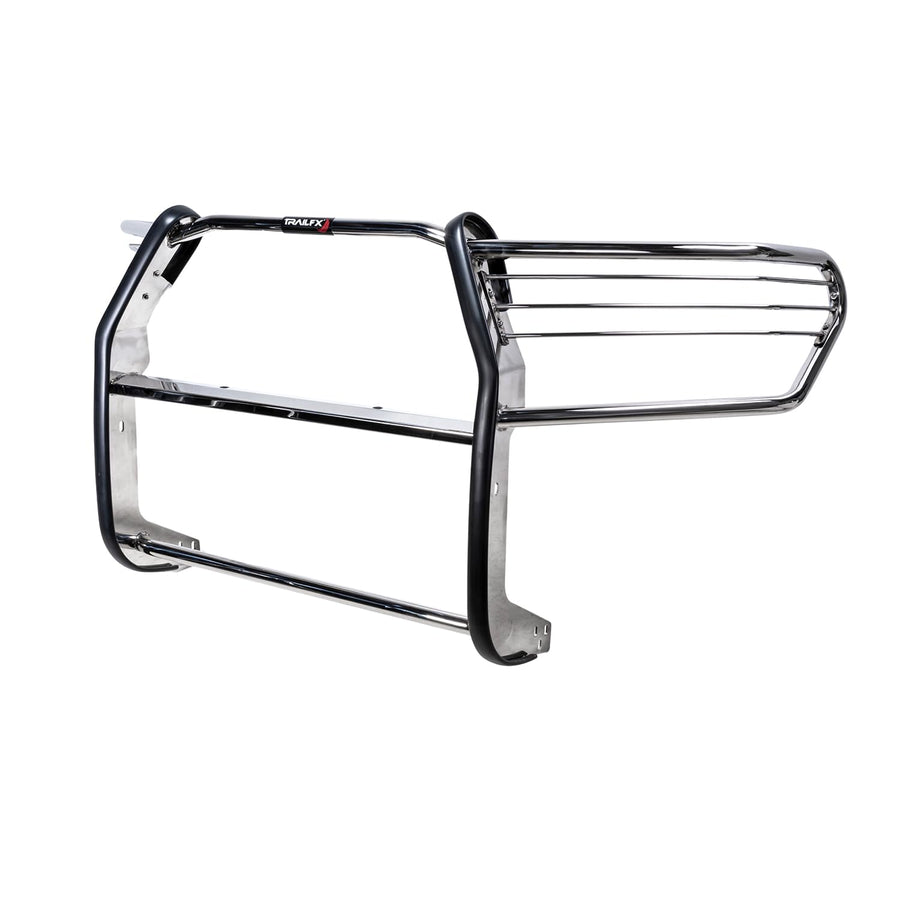 Polished Stainless Steel TrailFX E0046S Grille Guard Fits 2024-2025 Toyota Tacoma 1-Piece 1.5 Inch Tubing with Brush Guard and Light Mounts Bolt-On Brush Guard