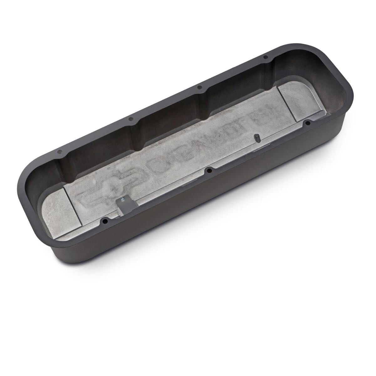 Proform Slant-Edge Valve Cover, Tall, Baffled, Breather Hole, Raised Chevrolet Logo, Aluminum, Black Paint
