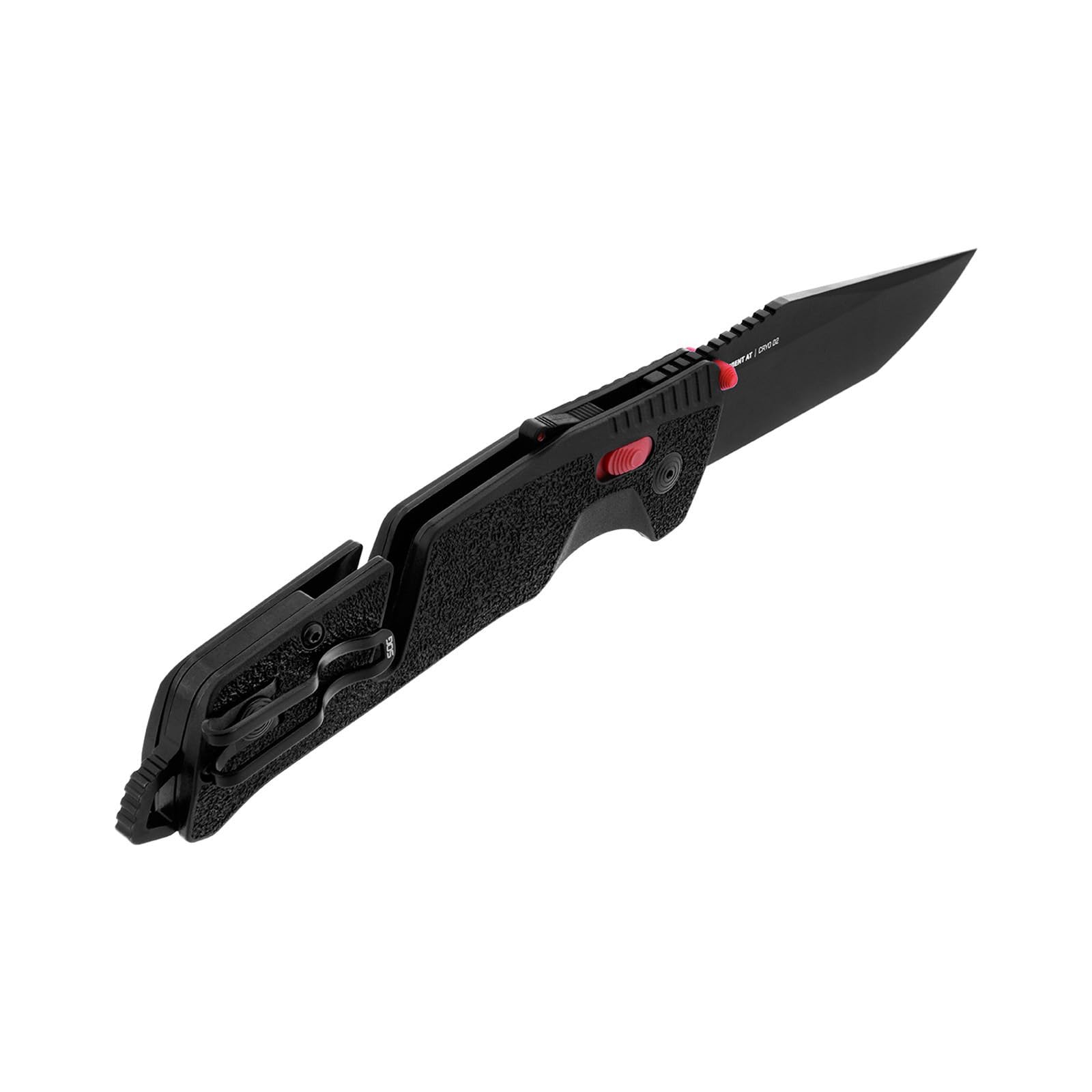 SOG Ambidextrous Trident at Professional Tanto Folding Knives | Heat-Treated CRYO D2 3.75" Stainless Steel Blade, Black/Red