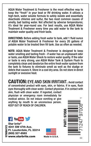 Aqua Water Treatment & Freshener STAR BRITE - Treat & Maintain Superior, Fresh Tasting Drinking Water in Boats, RVs & All Potable Water Systems - 8 OZ (097008)