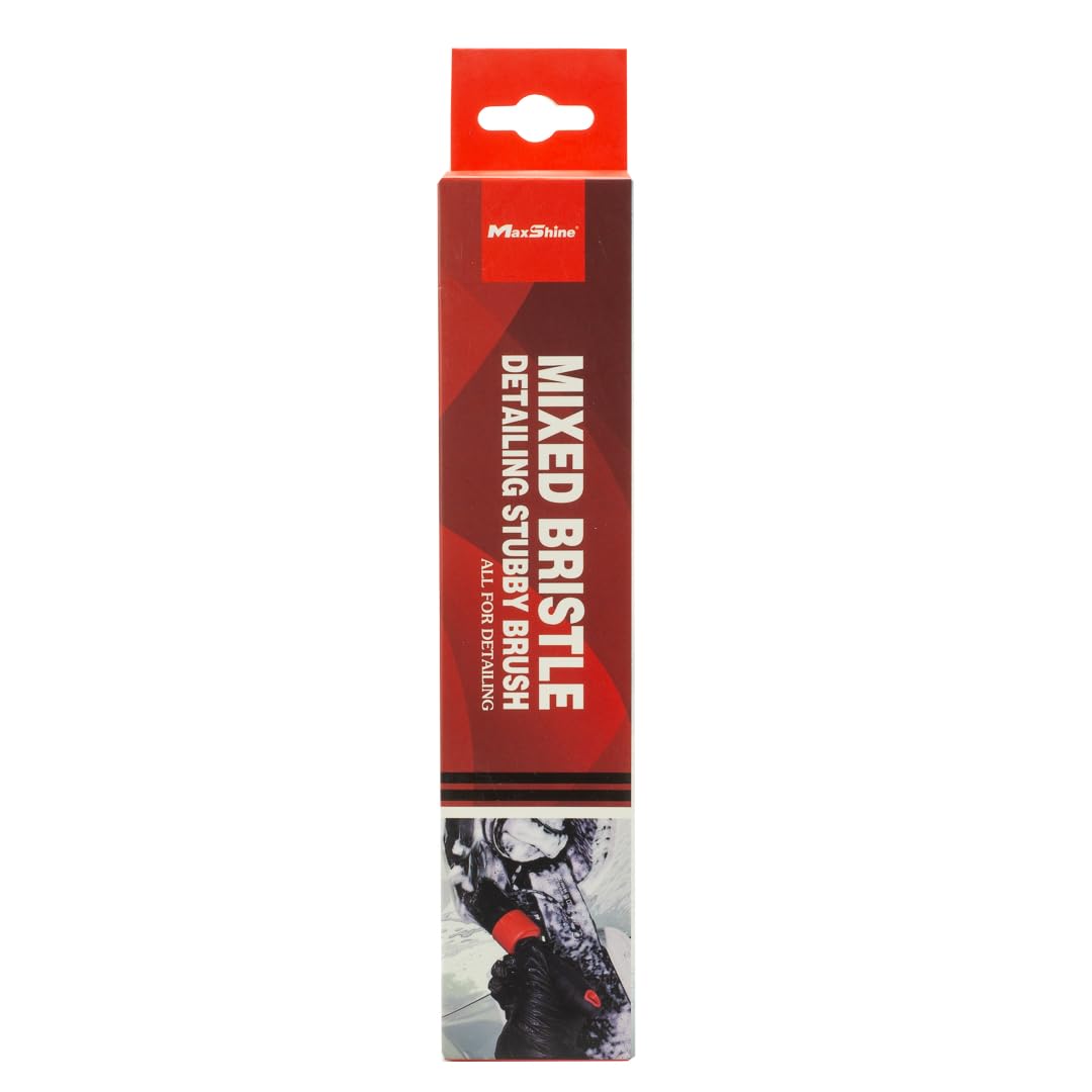 Maxshine Boar Hair Stubby Detailing Brush - Premium Detail Brush with 100% Natural Boar Hair Mixed Fiber for Auto Detailing, Wheels, Engine, Interior, Air Vents Cleaning - Bestselling Tool - Red