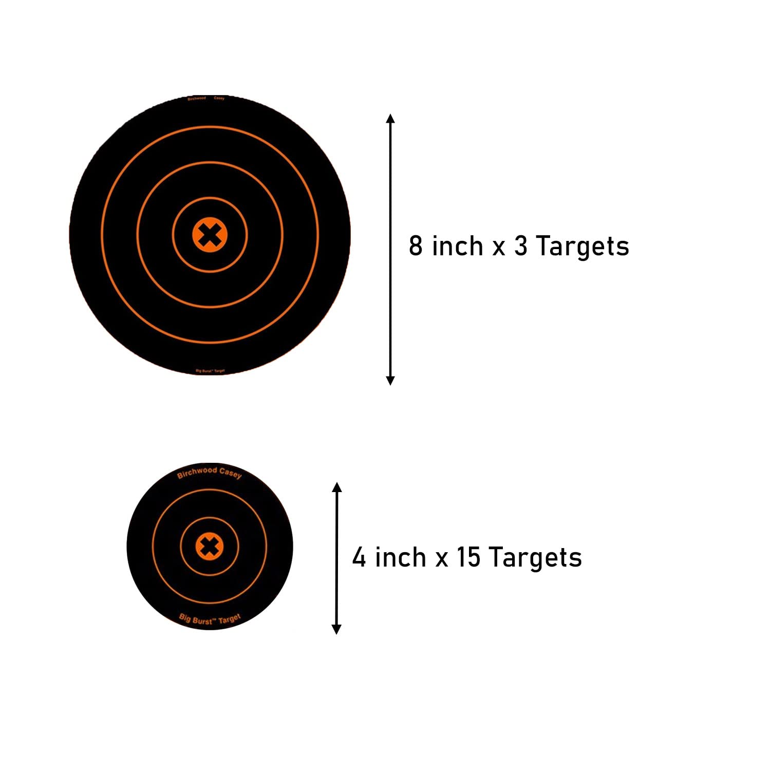 Birchwood Casey Always Flat Big Burst Bull's Eye Adhesive Back Shooting Training Reactive Targets | Pack of 3 Sheets | 8" & 4" Targets (6 Targets per Sheet)