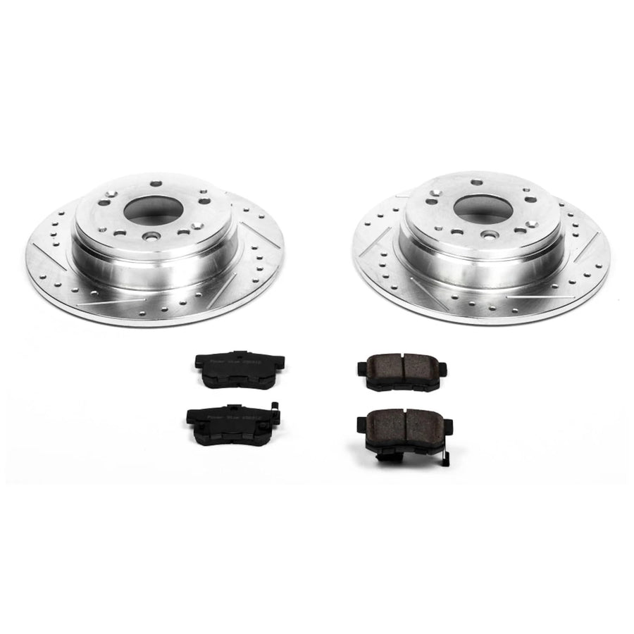 Power Stop K5399 Rear Brake Pads Z23 Carbon Fiber with Drilled & Slotted Brake Rotors Kit For Acura TL 2004-2008, Honda Element 2003-2011 [Model Specific]