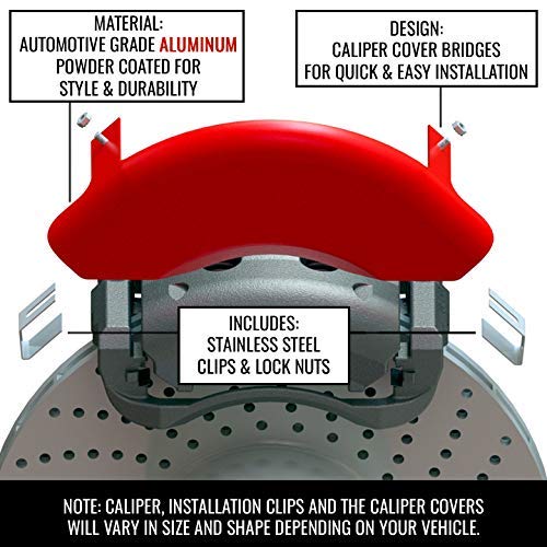 Brake Caliper Covers MGP for 2018-2024 Honda Accord - Red Powder-Coated Finish, Engraved Honda Logo, Front and Rear Caliper Covers (Set of 4)