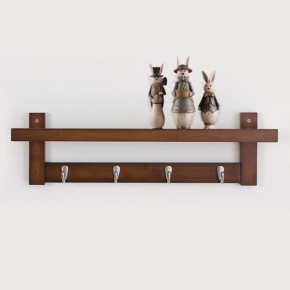 YIMJ Bamboo Coat Rack Wall Mount Shelf Robe Hook Rack Unibody CONSTRUCTION With Alloy Hook For Hallway Bedroom, Kitchen, Bath And Decoration, White, 5Hook