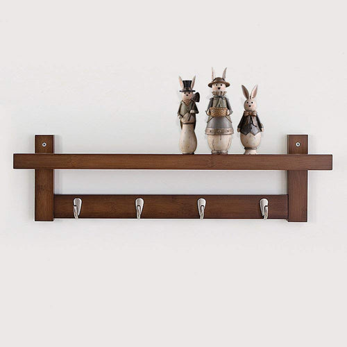 YIMJ Bamboo Coat Rack Wall Mount Shelf Robe Hook Rack Unibody CONSTRUCTION With Alloy Hook For Hallway Bedroom, Kitchen, Bath And Decoration, White, 5Hook