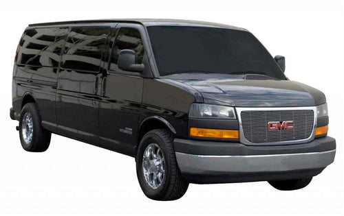 Billet Grille Compatible with GMC Savana (2004-2019) Van, Polished, 1 Pc, Overlay, with Logo Cutout - PN #21316