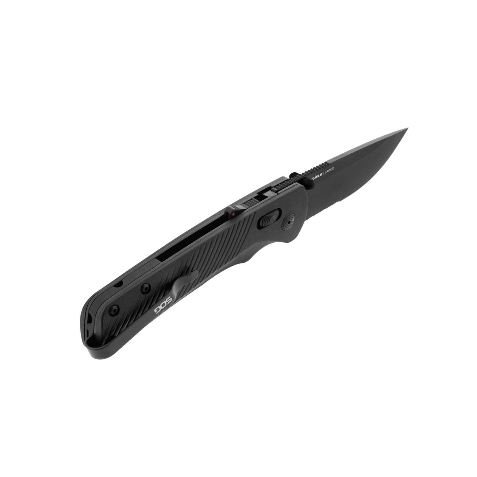 SOG Flash AT Ambidextrous Daily Carry Partially Serrated Pocket Folding Knife | Ergonomic Handle | D2 Steel Blade, Blackout