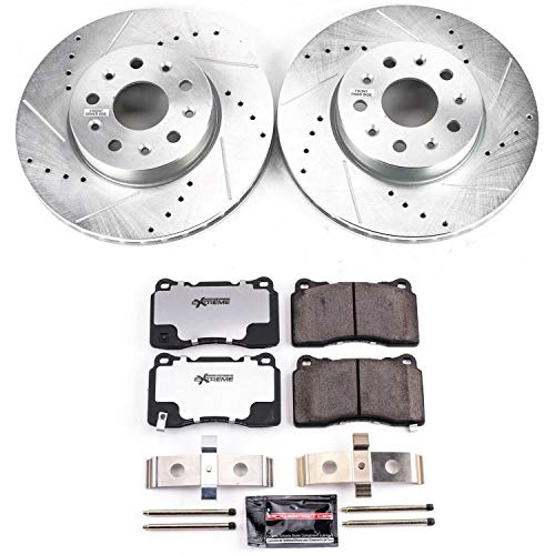 Power Stop K7001-26 Z26 Carbon Fiber Brake Pads Front with Drilled & Slotted Brake Rotors Kit For Cadillac CTS 2014-2019, Chevrolet Camaro 2016-2021 [Model Specific]