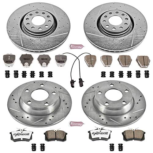 Power Stop K890-26 Z26 Carbon Fiber Brake Pads Front and Rear with Drilled & Slotted Brake Rotors Kit For Audi A6 Quattro 2000-2001 [Model Specific]