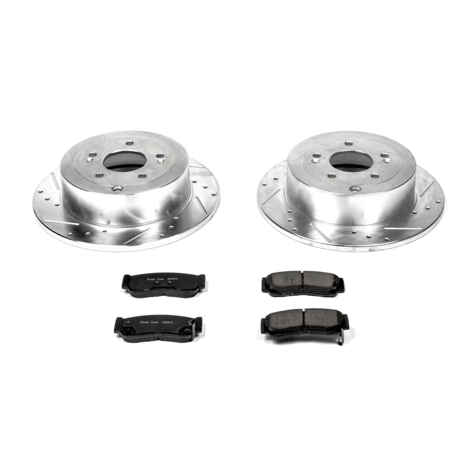 Rear Power Stop K4694 Z23 Carbon Fiber Brake Pads with Drilled & Slotted Brake Rotors Kit For Hyundai Santa Fe 2007-2009 [Model Specific]