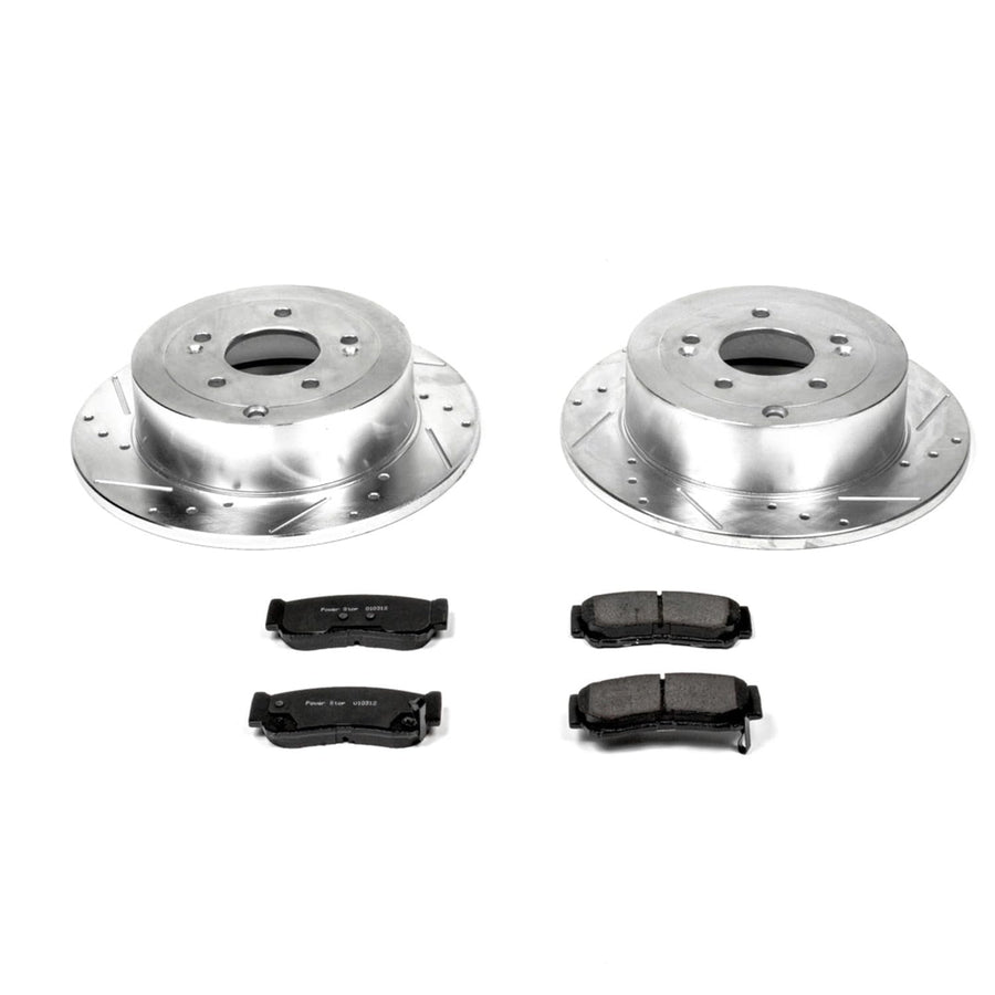 Rear Power Stop K4694 Z23 Carbon Fiber Brake Pads with Drilled & Slotted Brake Rotors Kit For Hyundai Santa Fe 2007-2009 [Model Specific]