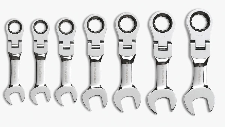 7 Pc. GEARWRENCH 12 Pt. Stubby Flex Head Ratcheting Combination Wrench Set, SAE - 9570