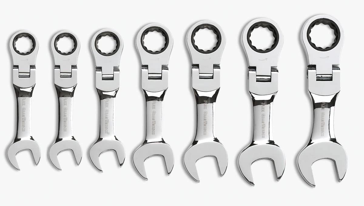 7 Pc. GEARWRENCH 12 Pt. Stubby Flex Head Ratcheting Combination Wrench Set, SAE - 9570