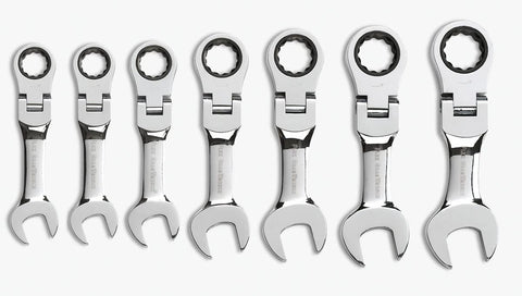 7 Pc. GEARWRENCH 12 Pt. Stubby Flex Head Ratcheting Combination Wrench Set, SAE - 9570