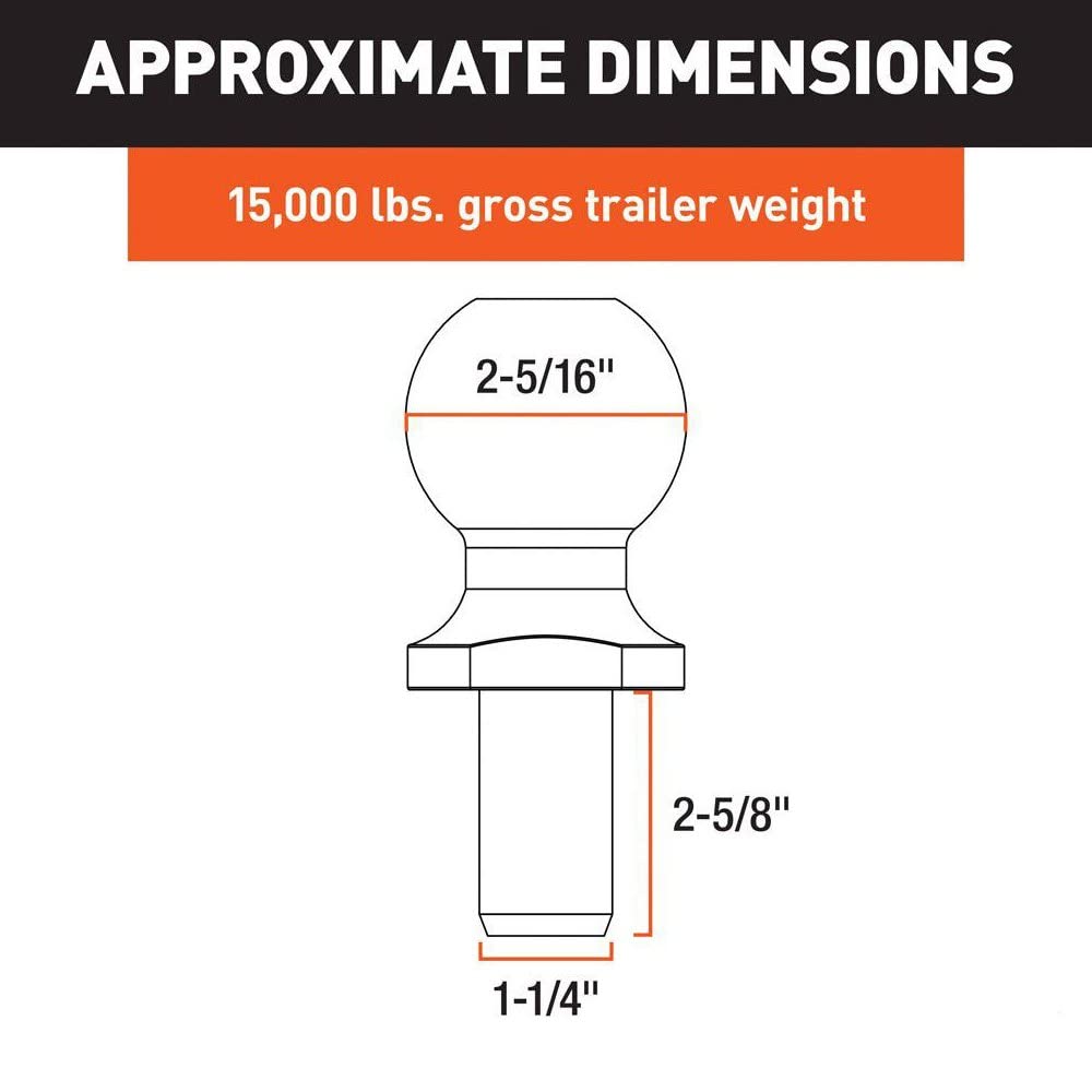 2-5/16-Inch CURT Chrome Trailer Hitch Ball, 15,000 lbs, 1-1/4 x 2-5/8-Inch Shank, Packaged