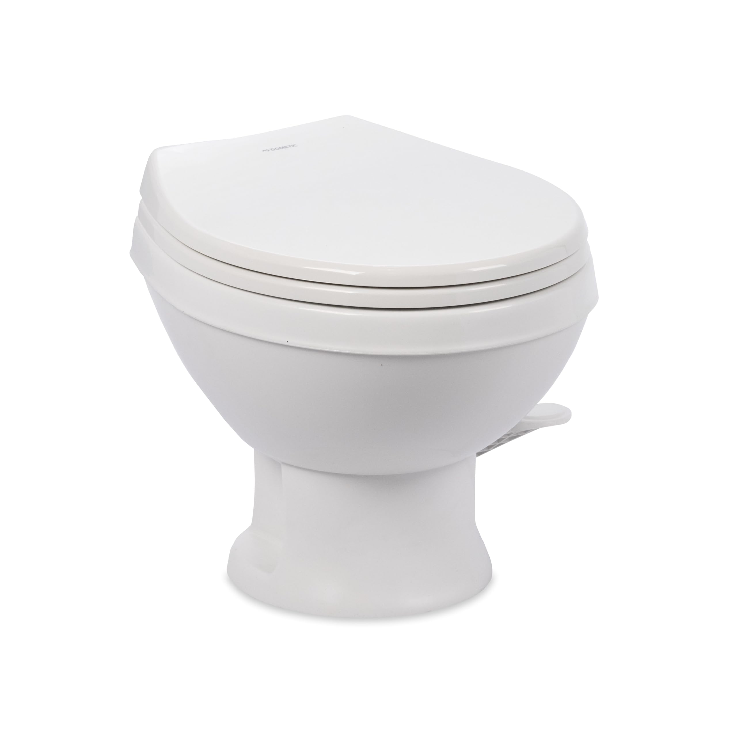 Dometic Model 401 RV Toilet Essential – Heavy-Duty Plastic Bowl, Universal Fit & 2-Bolt Mount, Low-Profile 13–5/8" Seat Height, Gravity Flush Toilet with Soft-Close Seat, White (9610008278)