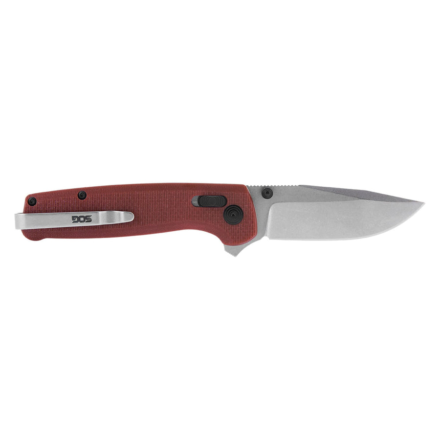 SOG Folding Pocket Knife Terminus XR G10- Ambidextrous EDC Knife with Adjustable Belt Clip, G10 Handle, and Stonewashed Hardware- Crimson (TM1023-CP)