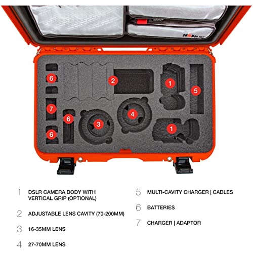 Waterproof Nanuk 935 Hard Case with Lid Organizer and Foam Insert for Canon, Nikon - 2 DSLR Body and Lens/Lenses - Orange