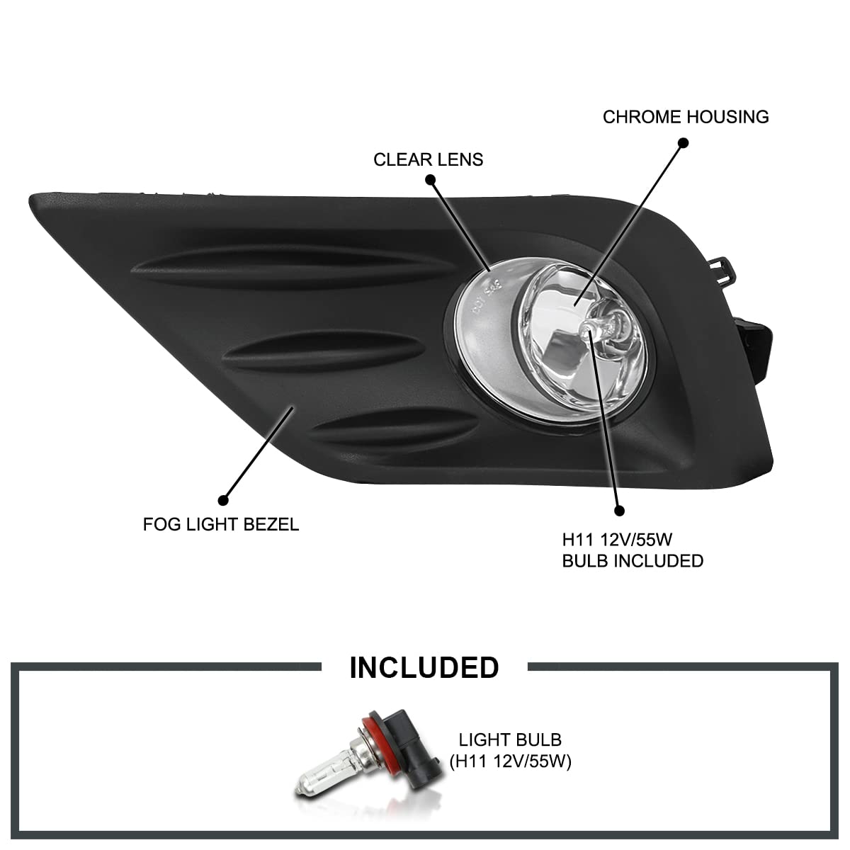 Fog Lights SPEC-D TUNING + H11 Bulbs + Switch Included Compatible with 2016-2018 Nissan Altima, Left + Right Pair Assembly