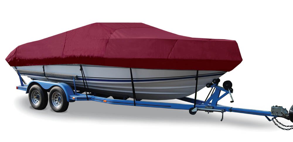 Trailerite Semi-Custom Boat Cover for V-Hull Cuddy Cabin Boats with Outboard Motor - Taylor Made Products Includes Motor Hood, Cranberry (22'5" - 23'4" CL x 102" B)
