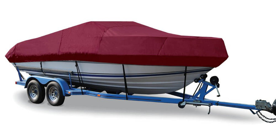 Trailerite Semi-Custom Boat Cover for V-Hull Cuddy Cabin Boats with Outboard Motor - Taylor Made Products Includes Motor Hood, Cranberry (21'5" - 22'4" CL x 102" B)
