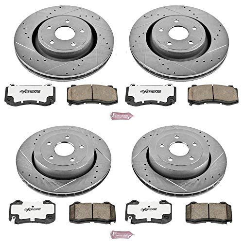 Power Stop Z26 K2876-26 Front and Rear Carbon Fiber Brake Pads with Drilled & Slotted Brake Rotors Kit For Jeep Grand Cherokee 2006-2010 [Model Specific]