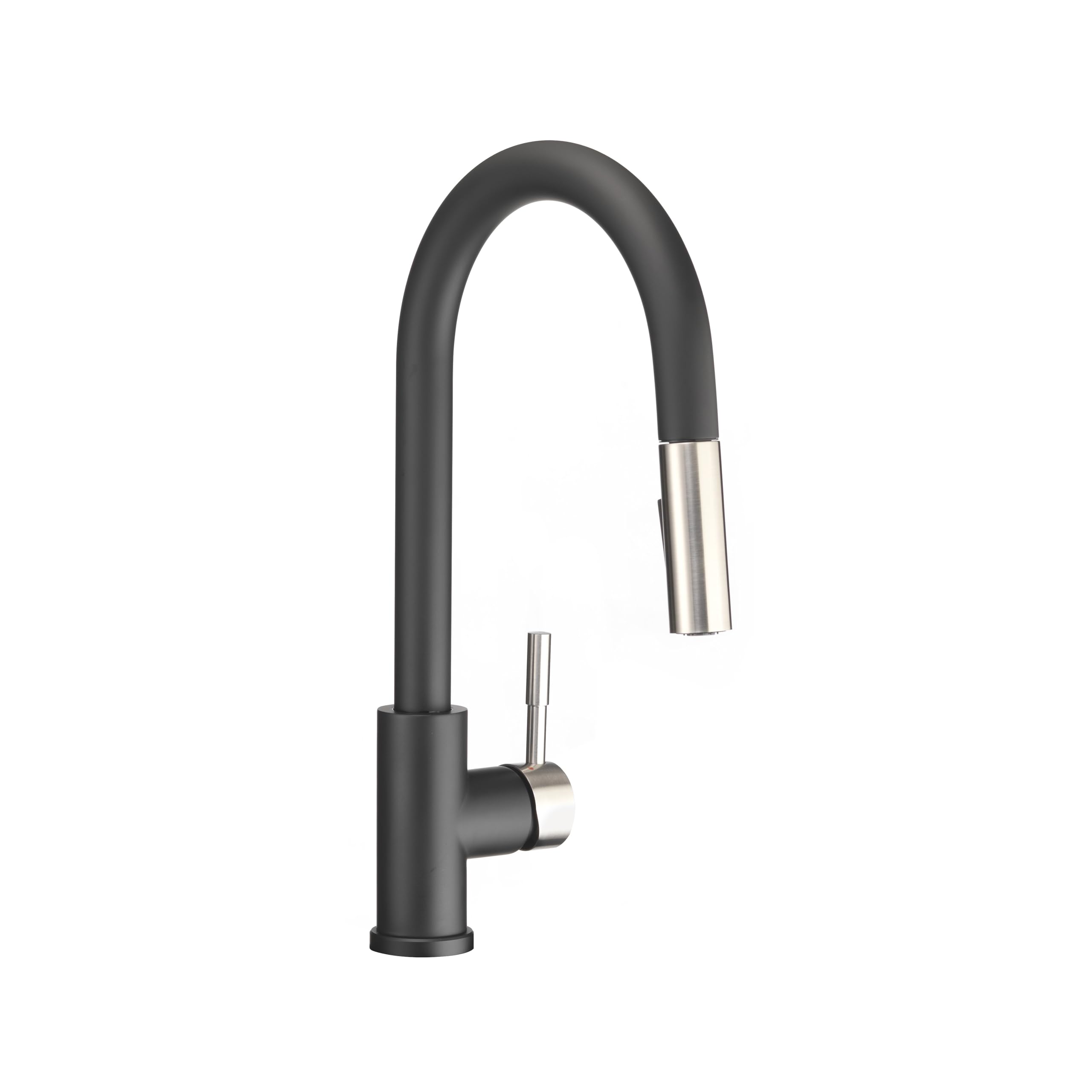 Dura Faucet Streamline RV Single Handle Pull-Down Kitchen Sink Faucet - Optional Deck Plate (Matte Black/Satin Nickel)