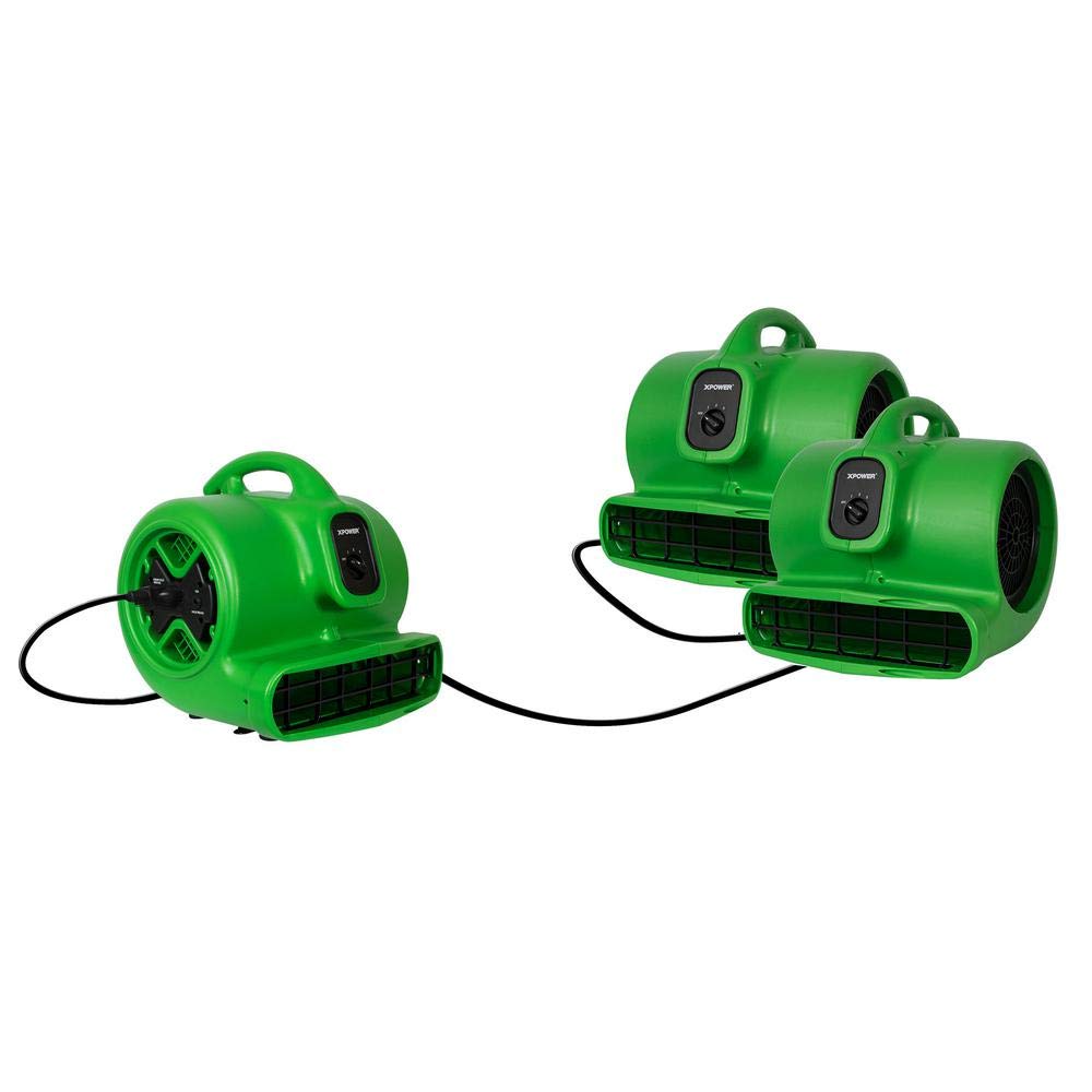 XPOWER 1/3 HP X-600A 2400 CFM 3 Speed Air Mover, Carpet Dryer, Floor Fan, Blower with Build-in GFCI Power Outlets - Green