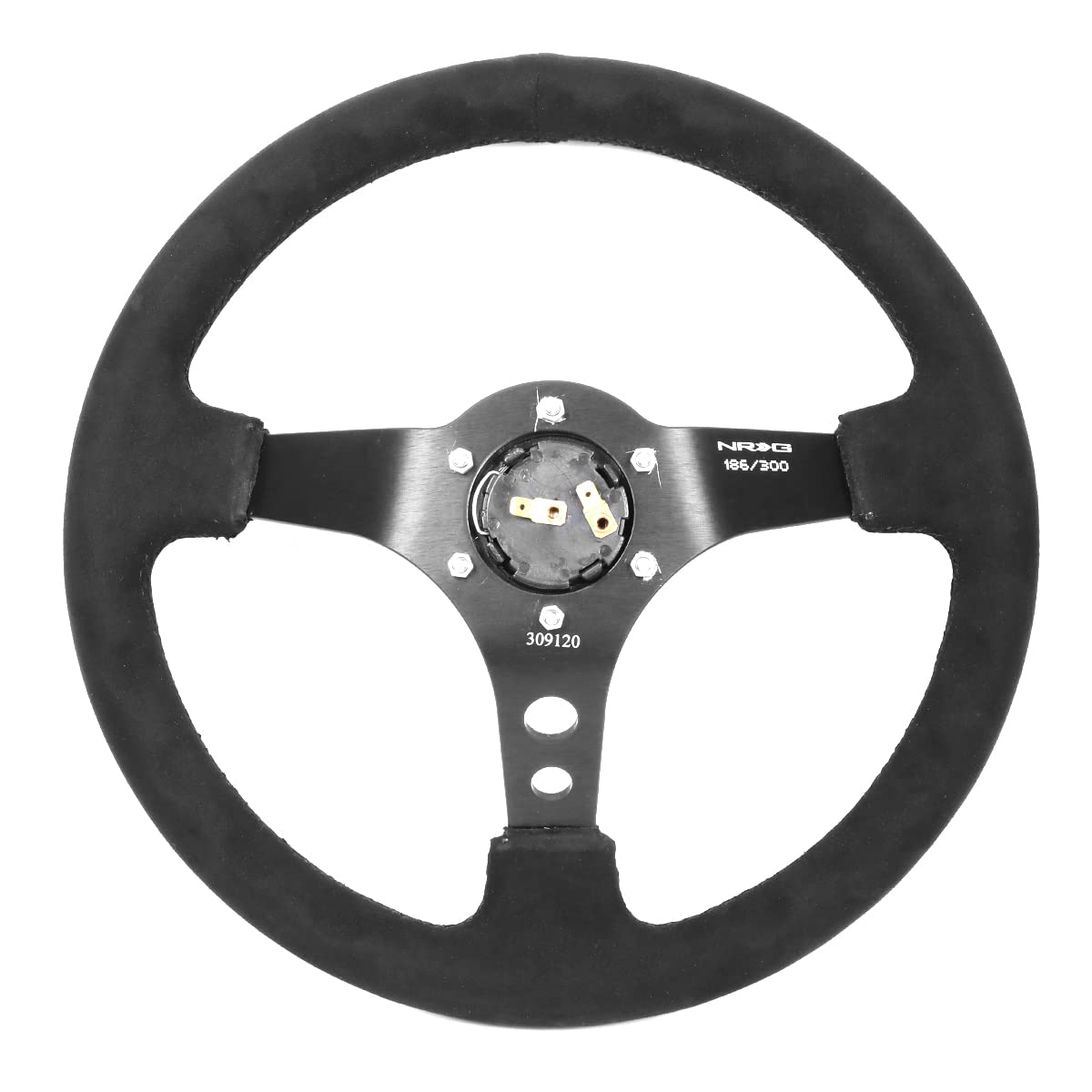 NRG Innovations Reinforced Steering Wheel NRG-RST-020MB-MM 3" Deep, 5 mm Spoke with Two Solid Spokes of, Alcantara Finish with Black Stitching