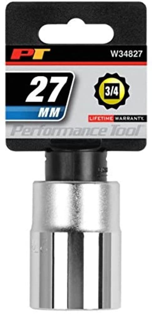 3/4-Inch Drive Performance Tool W34827 12-Point Standard Socket 27mm