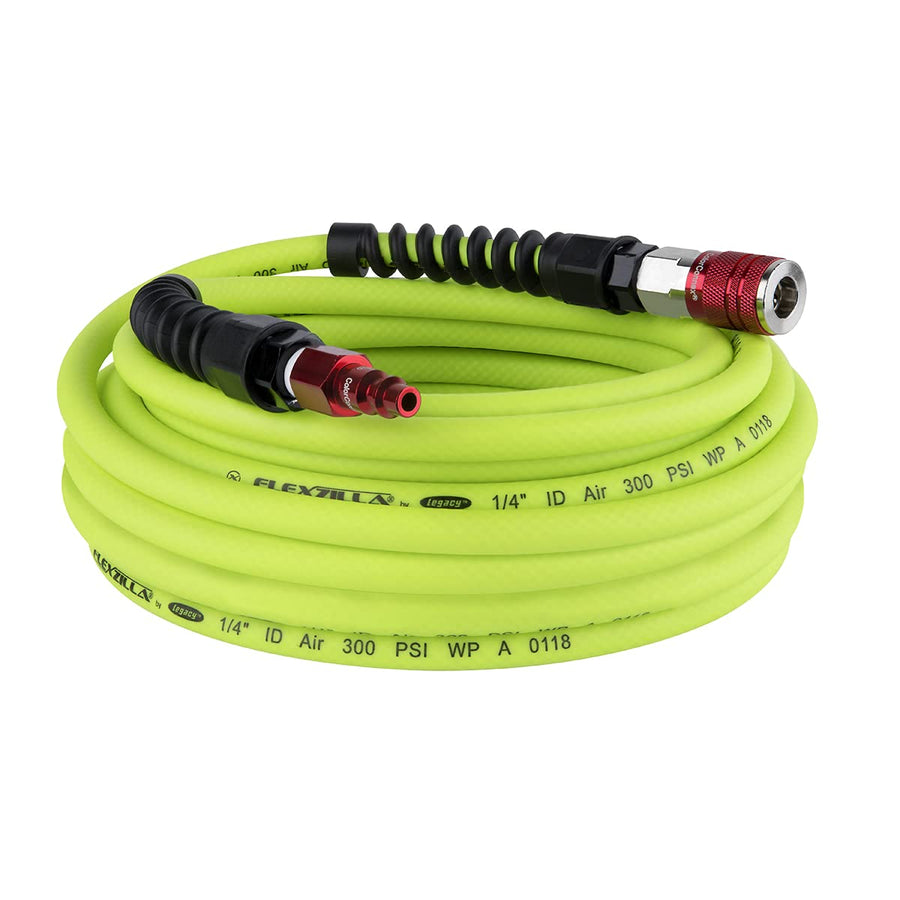Flexzilla Pro Air Hose with Industrial Type D ColorConnex Coupler and Plug, 1/4 in. x 50 ft. - HFZP1450YW2-D